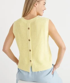 Back Button Tuck Stitch Knit Vest