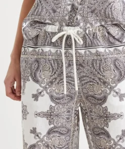 Bandana Print Drawstring Wide Leg Linen Pant