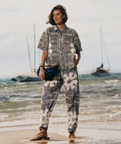 Bandana Print Drawstring Wide Leg Linen Pant