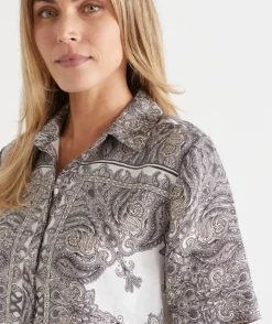 Bandana Print Short Sleeve Linen Shirt
