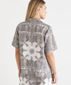 Bandana Print Short Sleeve Linen Shirt