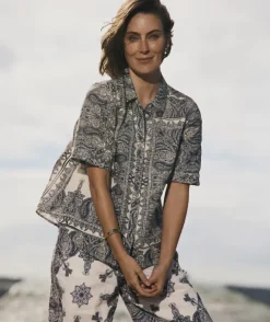 Bandana Print Short Sleeve Linen Shirt