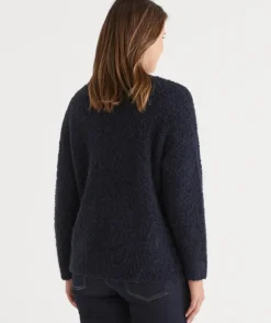 Boucle Longline V Neck Cardigan - Ink