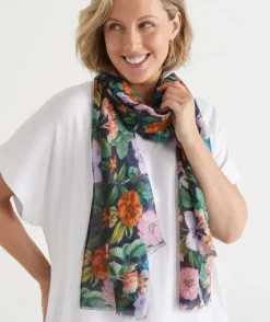 Bright Botanical Scarf - Navy