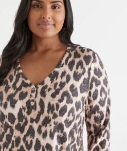 Brushed Animal Print Long Sleeve Nightie