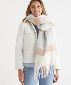 Brushed Check Scarf - Neutral