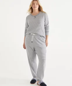 Brushed Stripe Tapered Pyjama Pant - Navy