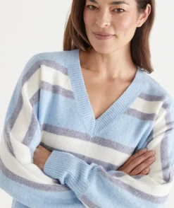 Brushed Stripe V Neck Jumper