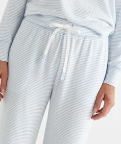 Brushed Wide Leg Stripe Pyjama Pant - Blue