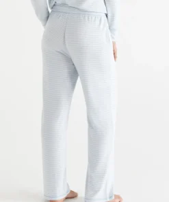 Brushed Wide Leg Stripe Pyjama Pant - Blue