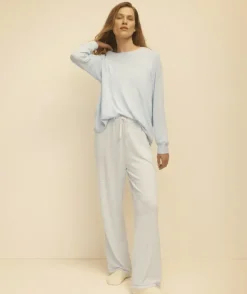 Brushed Wide Leg Stripe Pyjama Pant - Blue