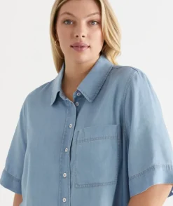 Chambray Boxy Short Sleeve Shirt