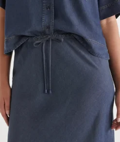 Chambray Drawstring Midi Skirt