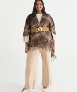 Check Print Tassel Cape