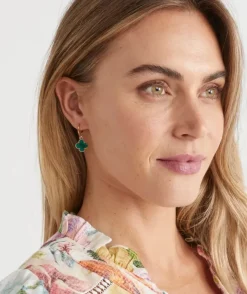 Clover Drop Huggie Earring - Green/Gold