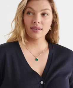 Clover Pendant Necklace - Gold/Green