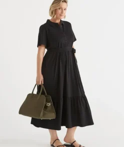 Collared Jersey Short Sleeve Midi Dress