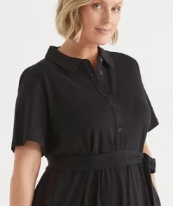 Collared Jersey Short Sleeve Midi Dress