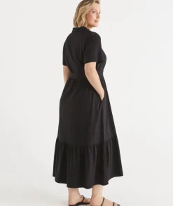 Collared Jersey Short Sleeve Midi Dress