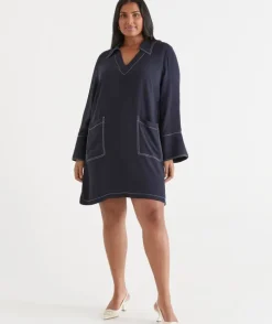 Contrast Stitch Collared Popover Dress