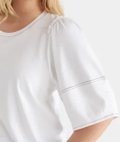 Contrast Stitch Puff Sleeve Top
