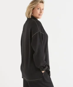 Contrast Stitch Quarter-Zip Jumper - Black