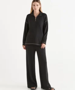 Contrast Stitch Quarter-Zip Jumper