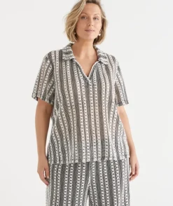 Crochet Short Sleeve Polo Top