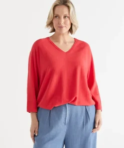 Curved Hem V Neck Jumper