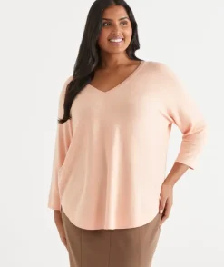 Curved Hem V Neck Jumper