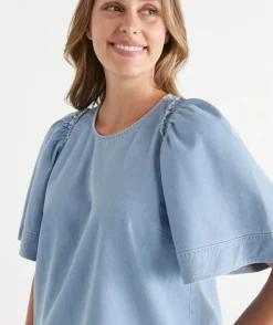 Denim Flutter Sleeve Top