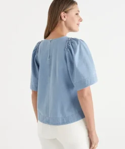 Denim Flutter Sleeve Top