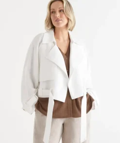 Draped Cropped Trench Jacket