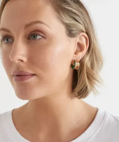 Enamel Stud Earring - Green