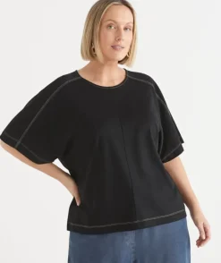 Extended Shoulder Contrast Stitch Top