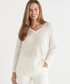 Extended Shoulder V Neck Knit Jumper