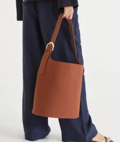 Faux Suede Bucket Bag - Tan