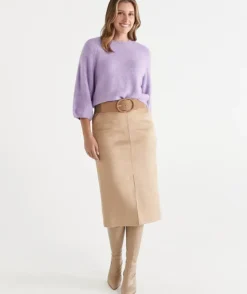 Faux Suede Midi Skirt