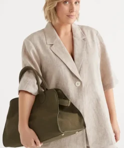 Faux Suede Tote Bag - Khaki