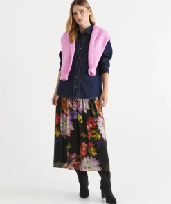 Floral Bloom Gathered Midi Skirt