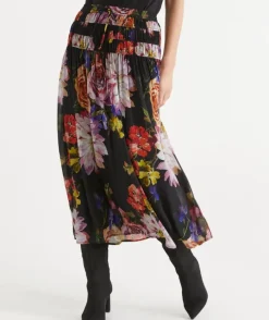 Floral Bloom Gathered Midi Skirt