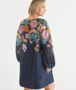Floral Botanical Long Sleeve Shift Dress
