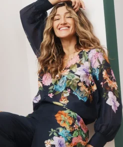 Floral Botanical V Neck Blouse