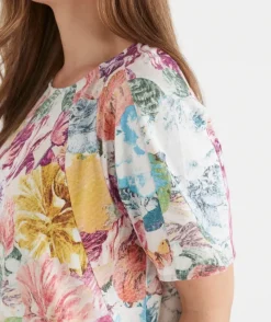 Floral Brights Seam Detail Short Sleeve Top