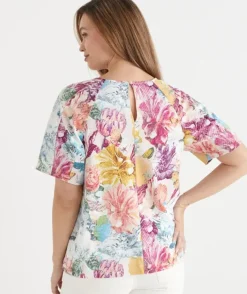 Floral Brights Seam Detail Short Sleeve Top