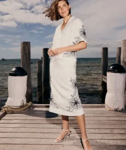 Floral Embroidered Column Skirt - White