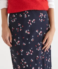 Floral Print Slip Midi Skirt - Midnight