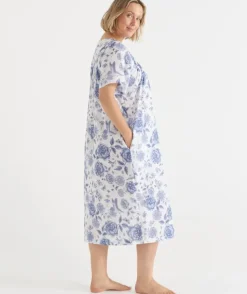 Floral Toile Short Sleeve Housecoat Robe