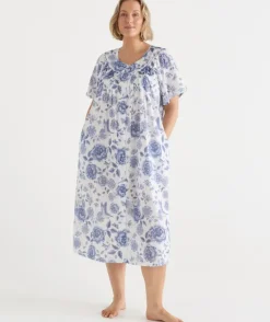 Floral Toile Short Sleeve Housecoat Robe
