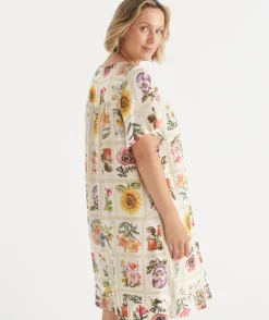 Garden Stamp Print Short Sleeve Nightie